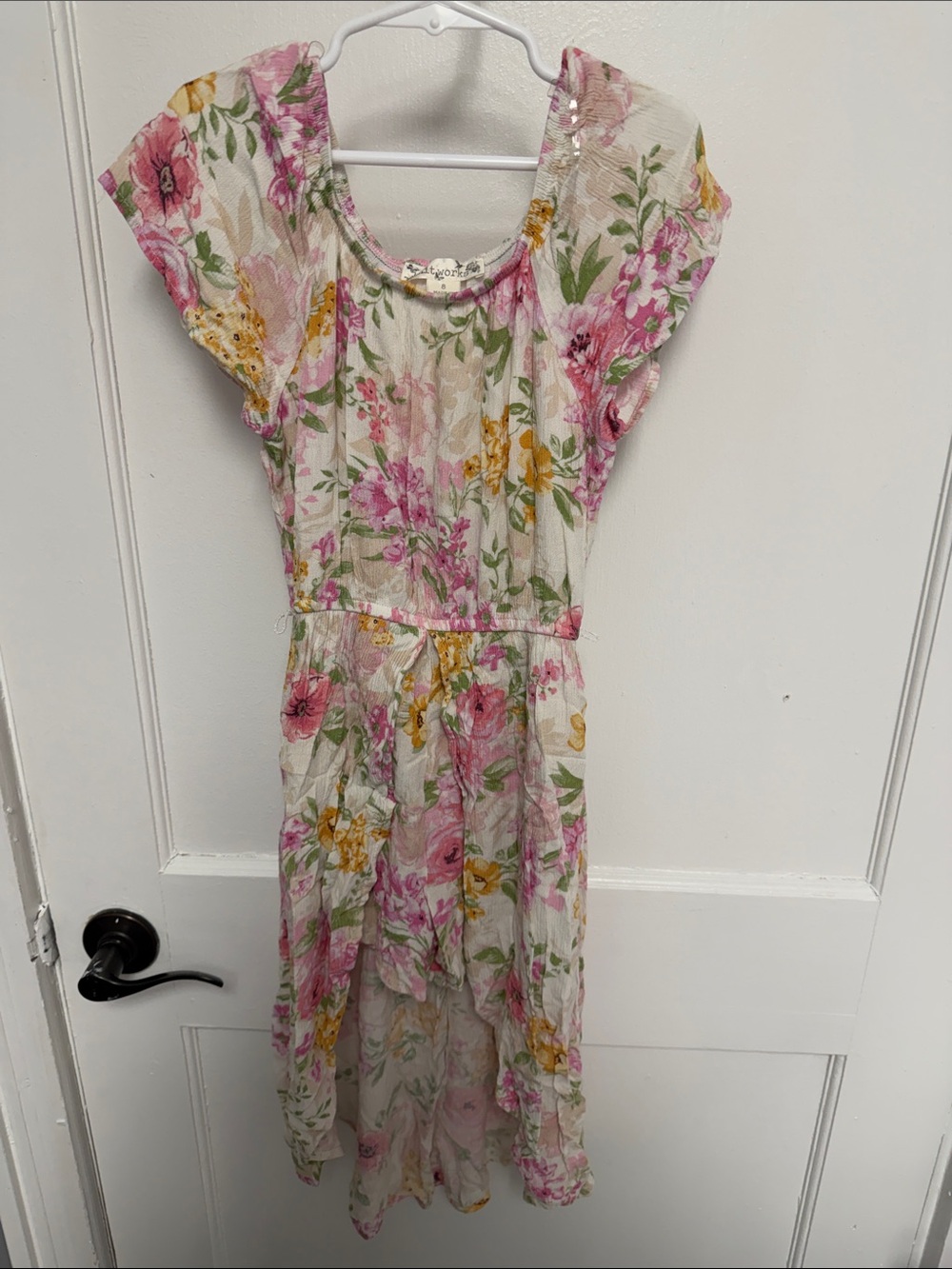 Salt Works Cream Floral Midi Dress with Pink, Yellow & Green Print
